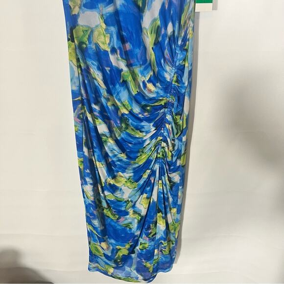 Taylor Blue And Green Ruched Mesh Maxi Dress Size Large - Picture 4 of 10